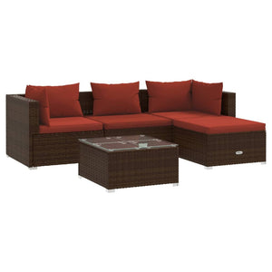 Set Divani da Giardino 5 pz con Cuscini in Polyrattan Marrone 3101651