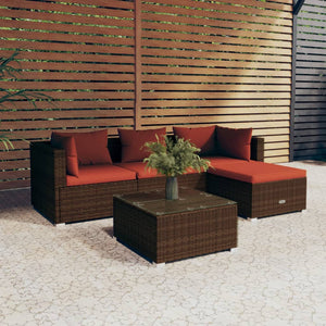 Set Divani da Giardino 5 pz con Cuscini in Polyrattan Marrone 3101651