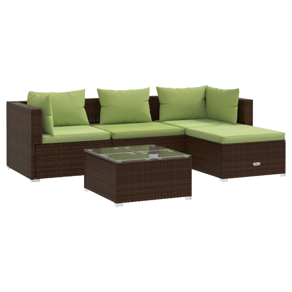 Set Divani da Giardino 5 pz con Cuscini in Polyrattan Marrone cod mxl 38880