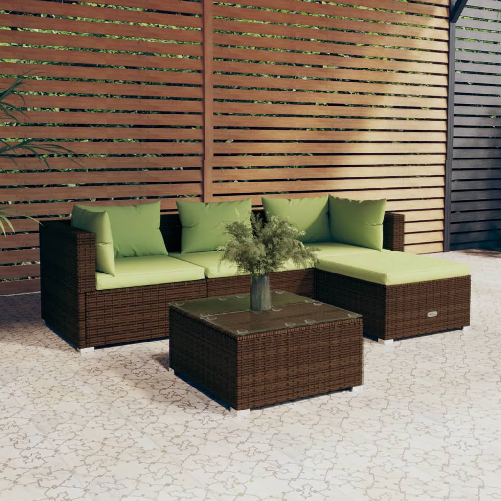 Set Divani da Giardino 5 pz con Cuscini in Polyrattan Marrone cod mxl 38880