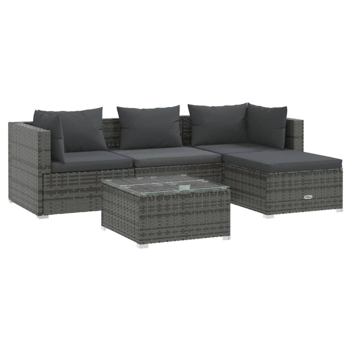 Set Divani da Giardino 5 pz con Cuscini in Polyrattan Grigio 3101653