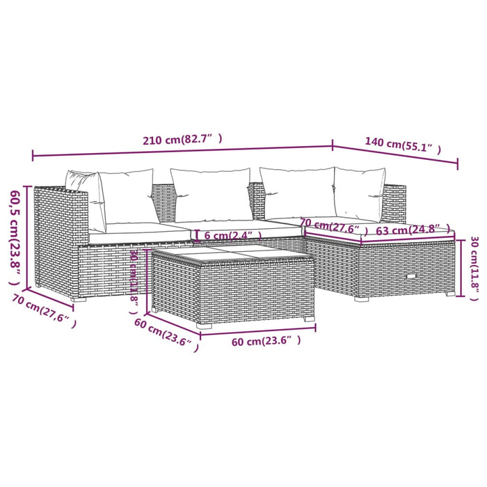 Set Divani da Giardino 6 pz con Cuscini in Polyrattan Grigio cod mxl 38887