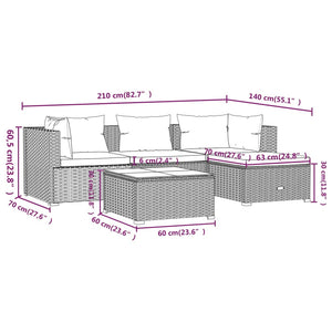 Set Divani da Giardino 5 pz con Cuscini in Polyrattan Grigio 3101654