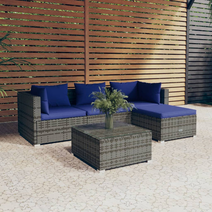 Set Divani da Giardino 6 pz con Cuscini in Polyrattan Grigio cod mxl 38887