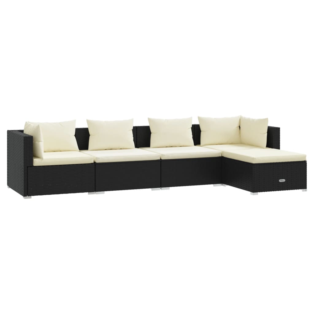 Set Salotto da Giardino 5 pz con Cuscini in Polyrattan Nero 3101655