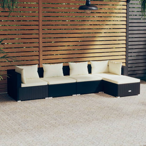 Set Salotto da Giardino 5 pz con Cuscini in Polyrattan Nero 3101655