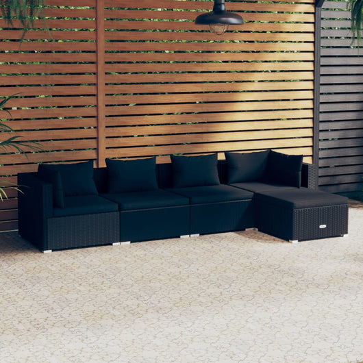 Set Divani da Giardino 5 pz con Cuscini in Polyrattan Nero cod mxl 40566