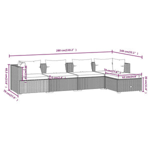 Set Divano da Giardino 5 pz con Cuscini in Polyrattan Nero