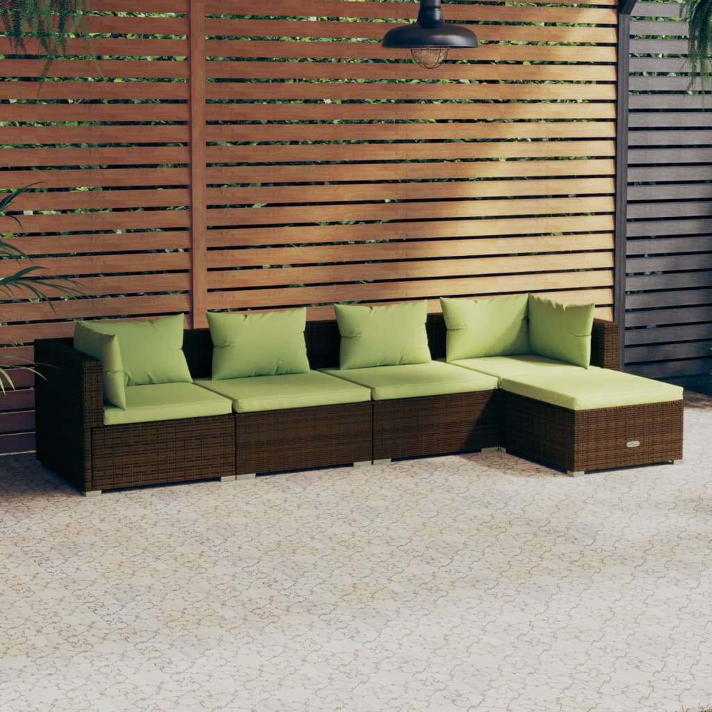 Set Divani da Giardino 5 pz con Cuscini in Polyrattan Marrone cod mxl 38894