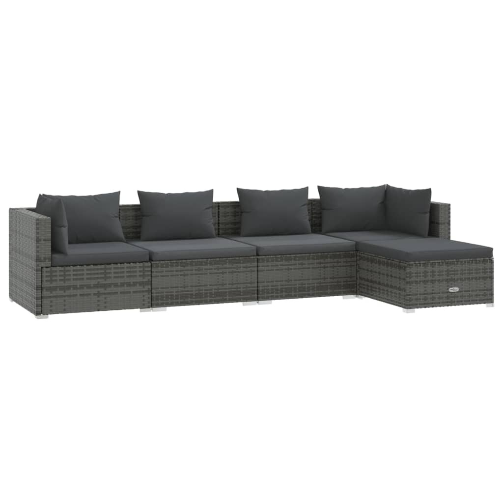 Set Divani da Giardino 5 pz con Cuscini in Polyrattan Grigio 3101661