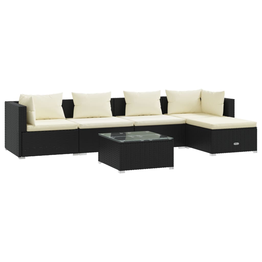 Set Salotto da Giardino 6 pz con Cuscini in Polyrattan Nero 3101663