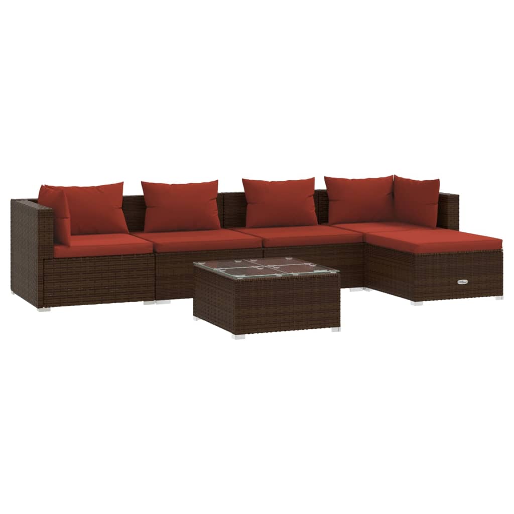 Set Divani da Giardino 6 pz con Cuscini in Polyrattan Marrone cod mxl 40078