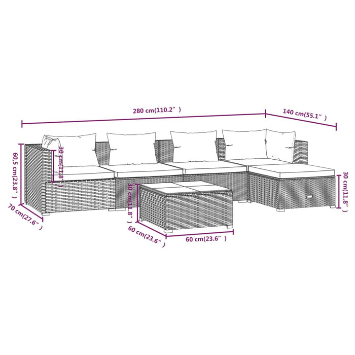 Set Divani da Giardino 6 pz con Cuscini in Polyrattan Marrone cod mxl 40078