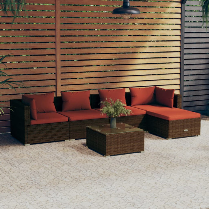 Set Divani da Giardino 6 pz con Cuscini in Polyrattan Marrone cod mxl 40078