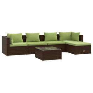 Set Divani da Giardino 6 pz con Cuscini in Polyrattan Marrone cod mxl 38896