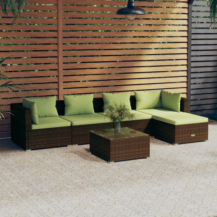 Set Divani da Giardino 6 pz con Cuscini in Polyrattan Marrone cod mxl 38896