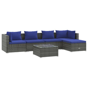 Set Divani da Giardino 6 pz con Cuscini in Polyrattan Grigio cod mxl 38900