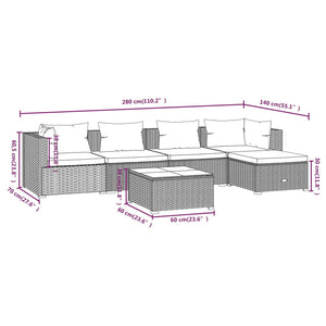 Set Divani da Giardino 6 pz con Cuscini in Polyrattan Grigio cod mxl 38900