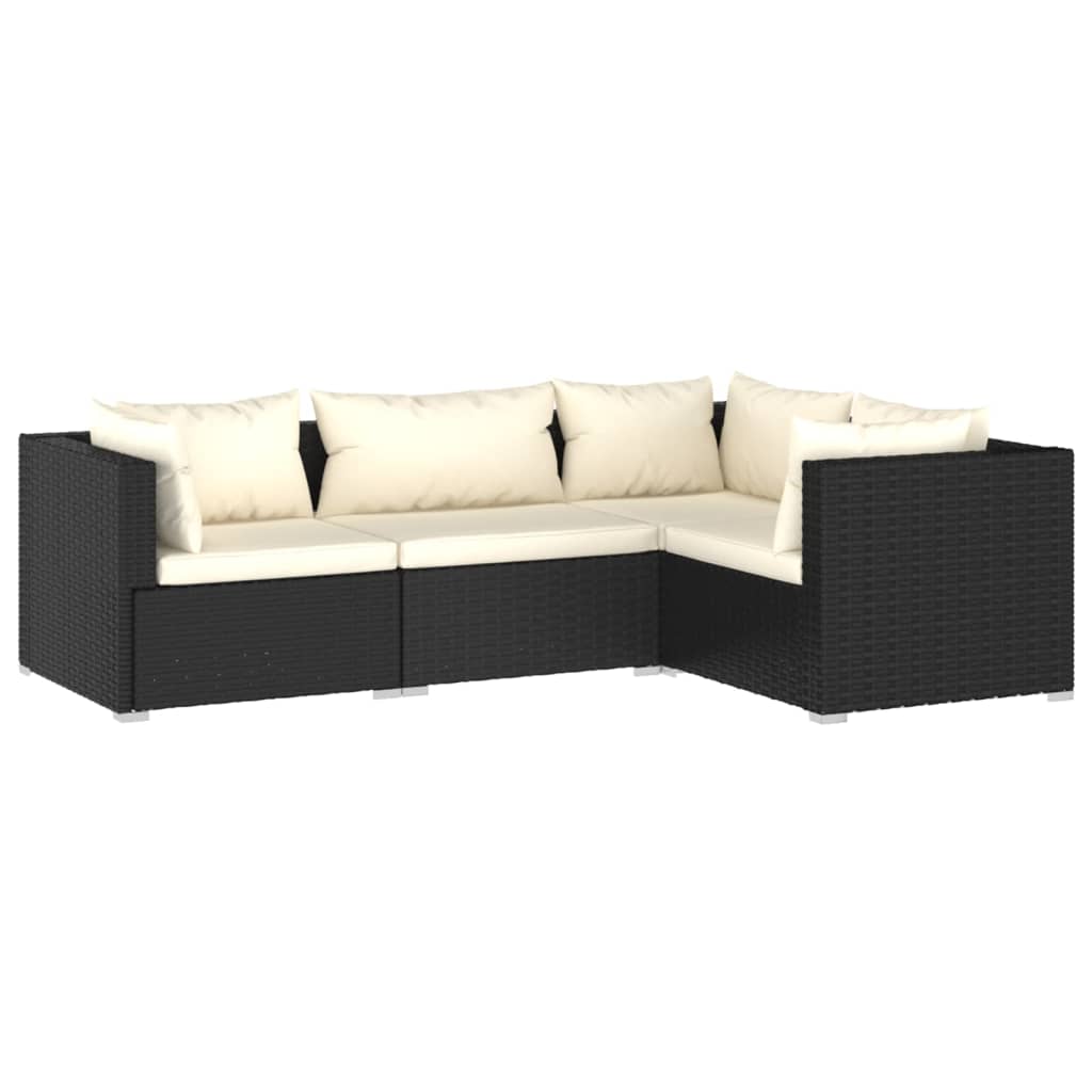 Set Divani da Giardino 4 pz con Cuscini in Polyrattan Nero cod mxl 30741