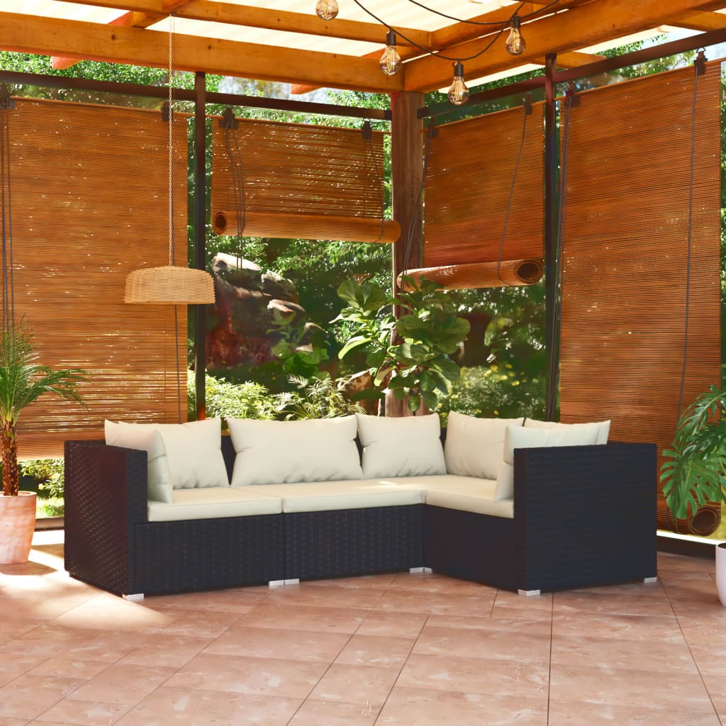 Set Divani da Giardino 4 pz con Cuscini in Polyrattan Nero cod mxl 30741