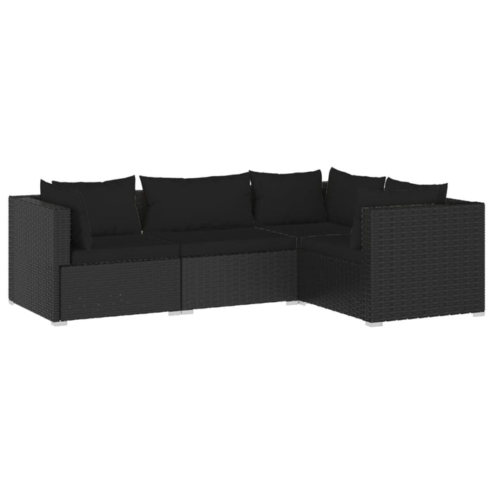 Set Divani da Giardino 4 pz con Cuscini in Polyrattan Nero cod mxl 43096