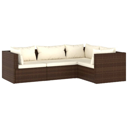 Set Divani da Giardino 4 pz con Cuscini in Polyrattan Marrone cod mxl 44635