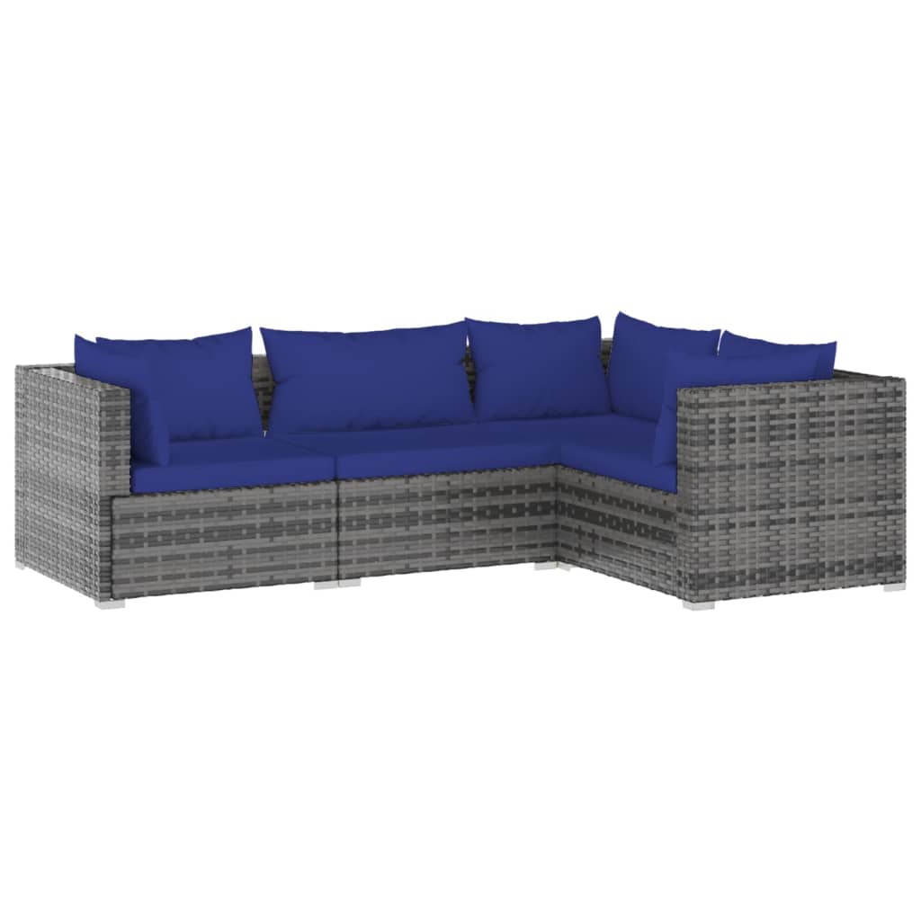 Set Divani da Giardino 4 pz con Cuscini in Polyrattan Grigio cod mxl 38899