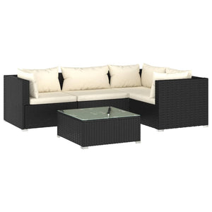 Set Salotto da Giardino 5 pz con Cuscini in Polyrattan Nero 3101679