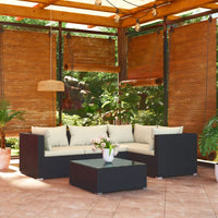 Set Salotto da Giardino 5 pz con Cuscini in Polyrattan Nero 3101679