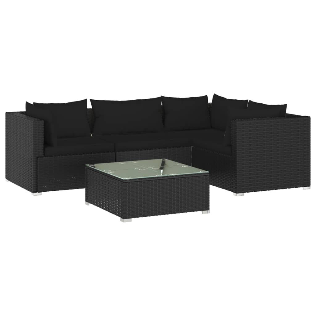 Set Salotto da Giardino 5 pz con Cuscini in Polyrattan Nero cod mxl 50878