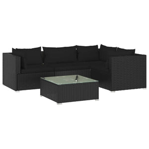 Set Salotto da Giardino 5 pz con Cuscini in Polyrattan Nero 3101680