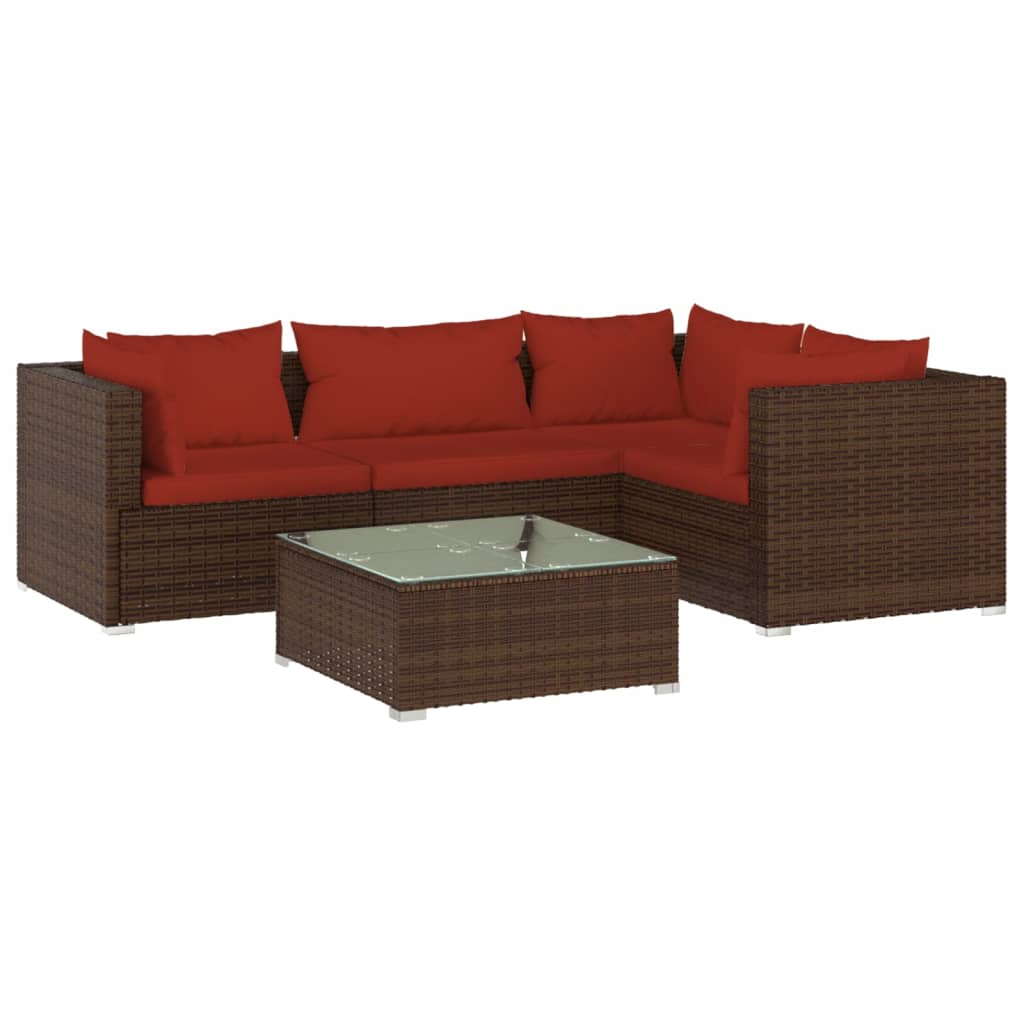 Set Divani da Giardino 5 pz con Cuscini in Polyrattan Marrone cod mxl 38901