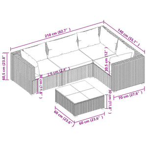 Set Divani da Giardino 5 pz con Cuscini in Polyrattan Marrone cod mxl 38901