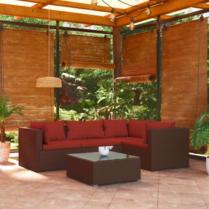 Set Divani da Giardino 5 pz con Cuscini in Polyrattan Marrone cod mxl 38901