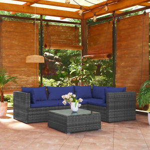 Set Divani da Giardino 5 pz con Cuscini in Polyrattan Grigio cod mxl 38913