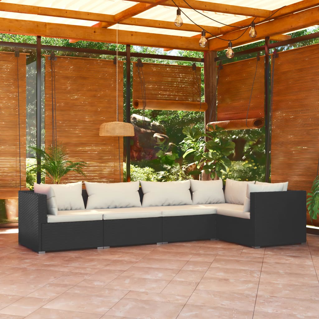 Set Divani da Giardino 5 pz con Cuscini in Polyrattan Nero 3101687