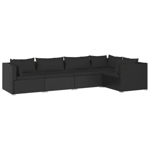 Set Divani da Giardino 5 pz con Cuscini in Polyrattan Nero 3101688