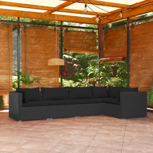 Set Divani da Giardino 5 pz con Cuscini in Polyrattan Nero cod mxl 40568