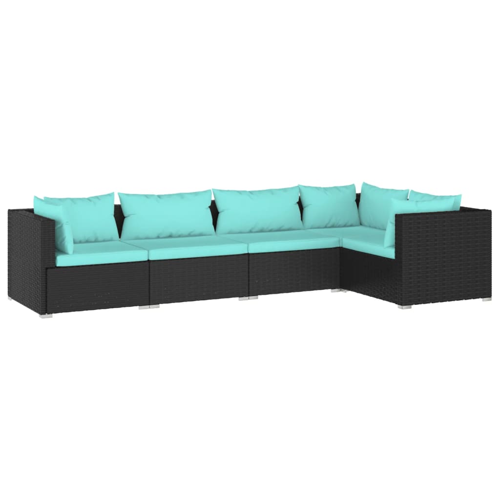 Set Divani da Giardino 5 pz con Cuscini in Polyrattan Nero 3101689