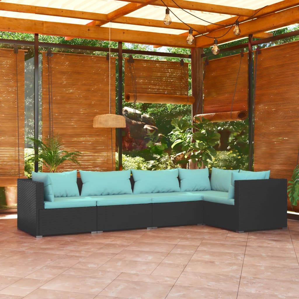 Set Divani da Giardino 5 pz con Cuscini in Polyrattan Nero 3101689