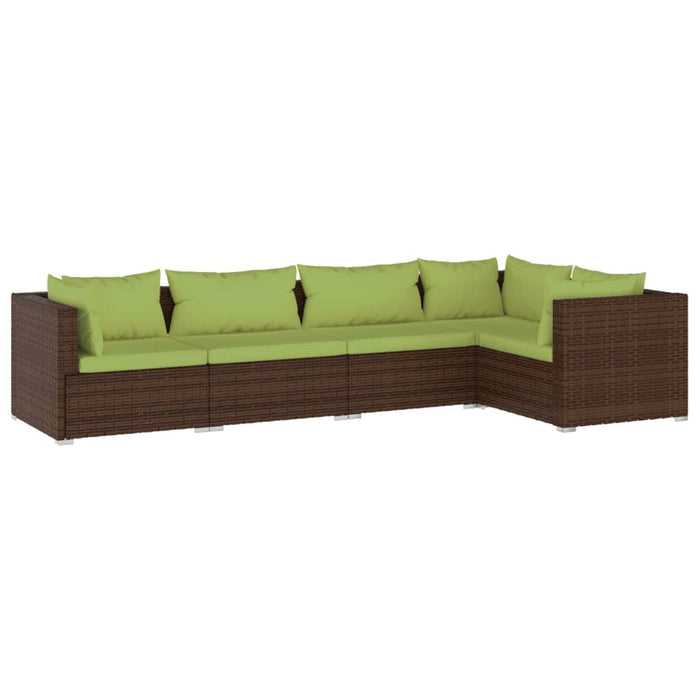 Set Divani da Giardino 5 pz con Cuscini in Polyrattan Marrone cod mxl 38914