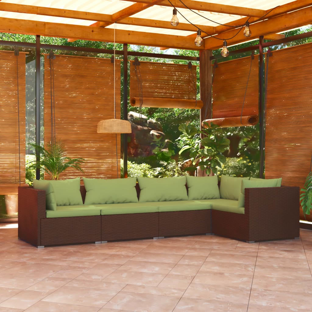 Set Divani da Giardino 5 pz con Cuscini in Polyrattan Marrone cod mxl 38914