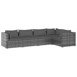 Set Divani da Giardino 5 pz con Cuscini in Polyrattan Grigio cod mxl 40380