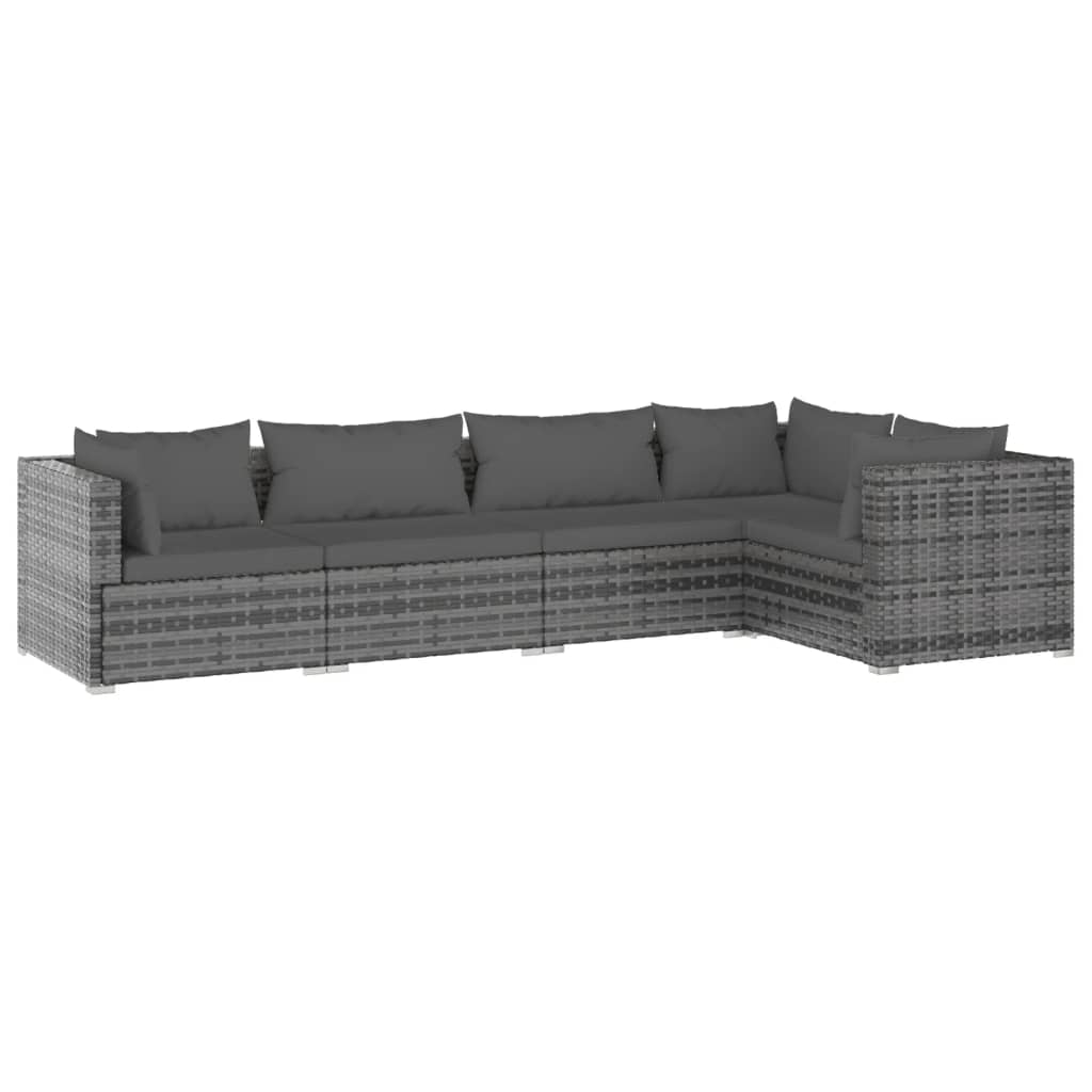 Set Divani da Giardino 5 pz con Cuscini in Polyrattan Grigio 3101693