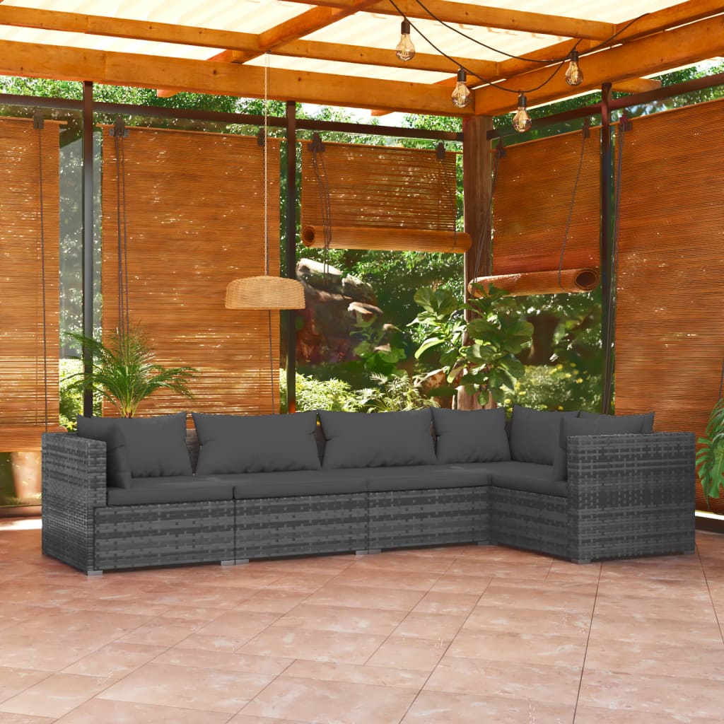 Set Divani da Giardino 5 pz con Cuscini in Polyrattan Grigio cod mxl 40380