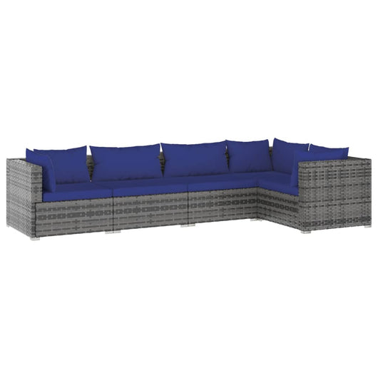 Set Divani da Giardino 5 pz con Cuscini in Polyrattan Grigio cod mxl 38915