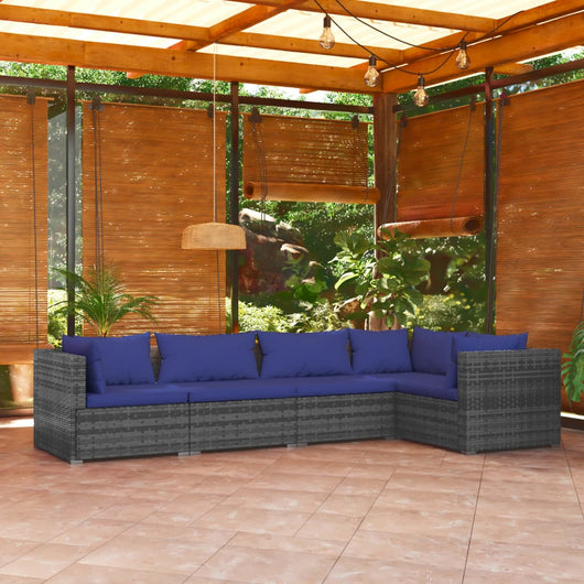 Set Divani da Giardino 5 pz con Cuscini in Polyrattan Grigio cod mxl 38915