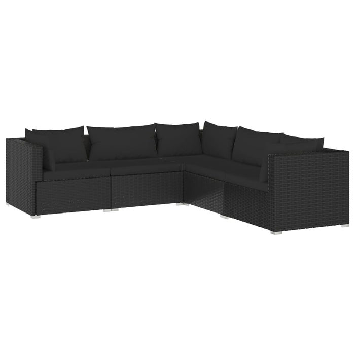 Set Divani da Giardino 5 pz con Cuscini in Polyrattan Nero cod mxl 40561