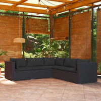 Set Divani da Giardino 5 pz con Cuscini in Polyrattan Nero cod mxl 40561