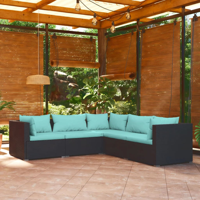 Set Divani da Giardino 5 pz con Cuscini in Polyrattan Nero 3101697